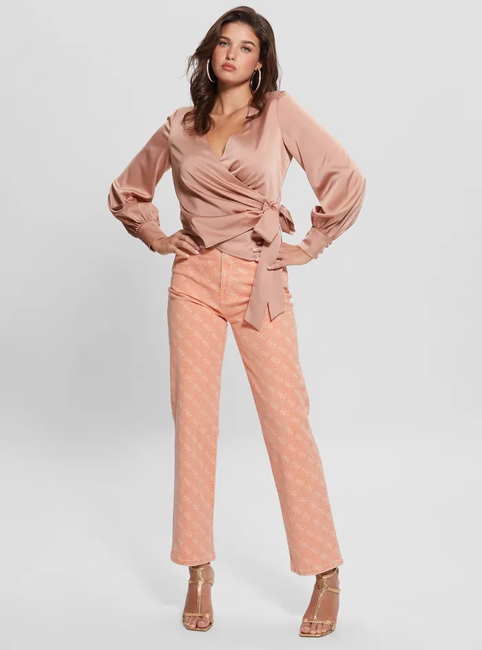 Women Fashion Tops GUESS Eco Satin Rose Lovisa Wrap Top Women Fashion Tops GUESS Eco Satin Rose Lovisa Wrap Top
