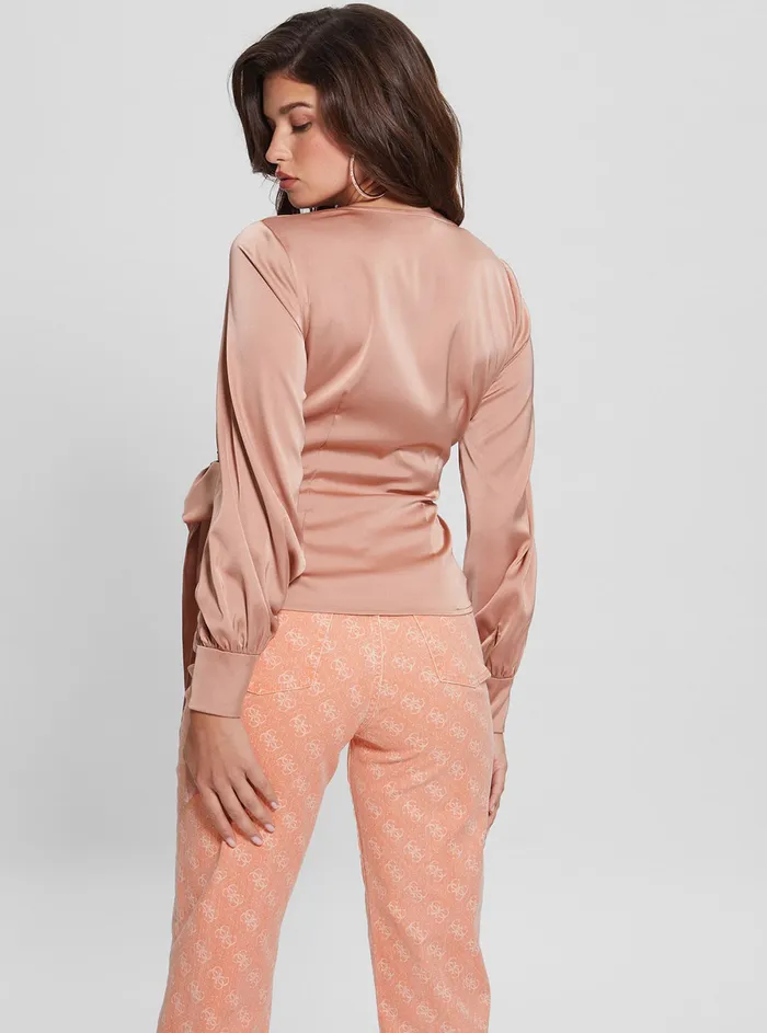 Women Fashion Tops GUESS Eco Satin Rose Lovisa Wrap Top Women Fashion Tops GUESS Eco Satin Rose Lovisa Wrap Top