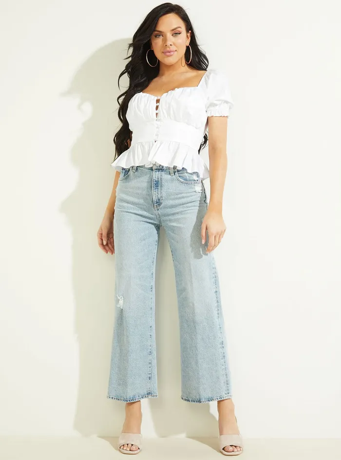 Women Fashion Tops GUESS White Meri Poplin Top Women Fashion Tops GUESS White Meri Poplin Top