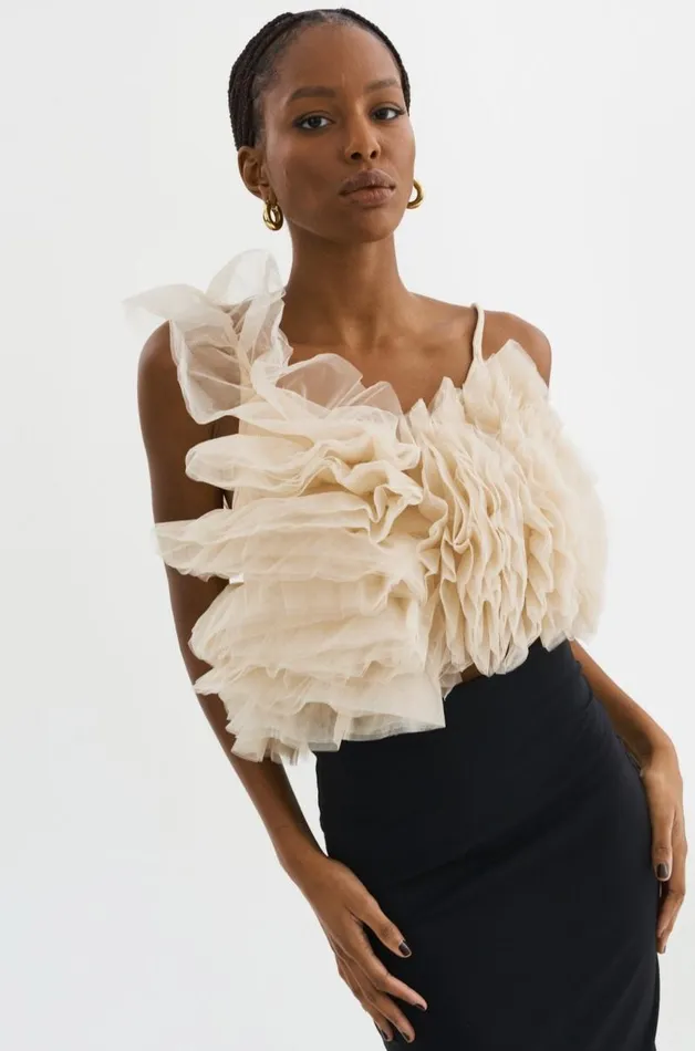 Women FELETA Ruffle Tulle Top Light Beige LAMARQUE Tops