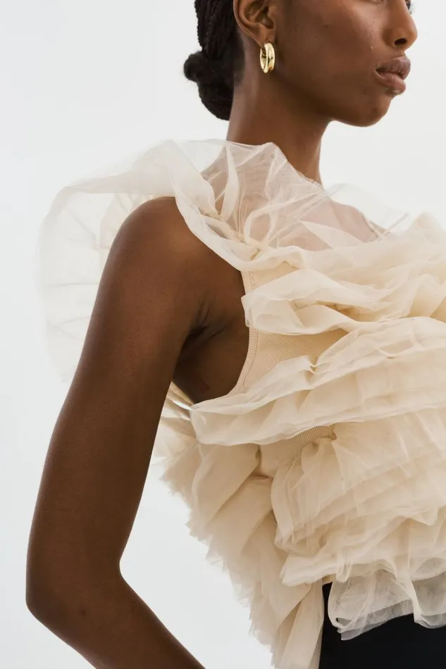Women FELETA Ruffle Tulle Top Light Beige LAMARQUE Tops