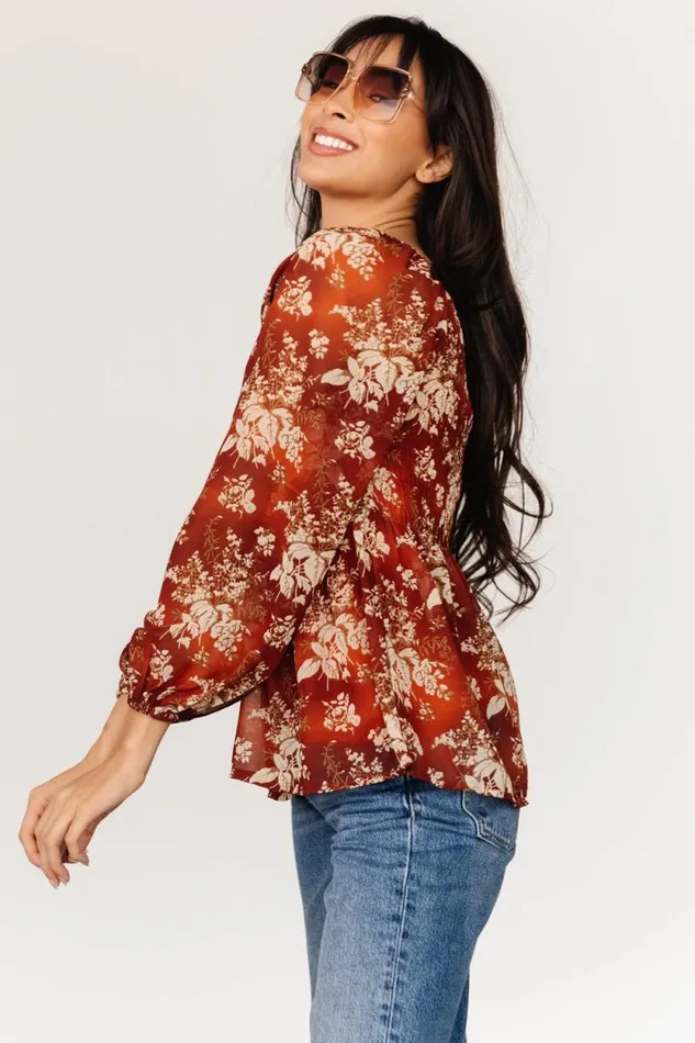 Women Fenna Smocked Top Rust Floral Baltic Born Blouses and Shirts