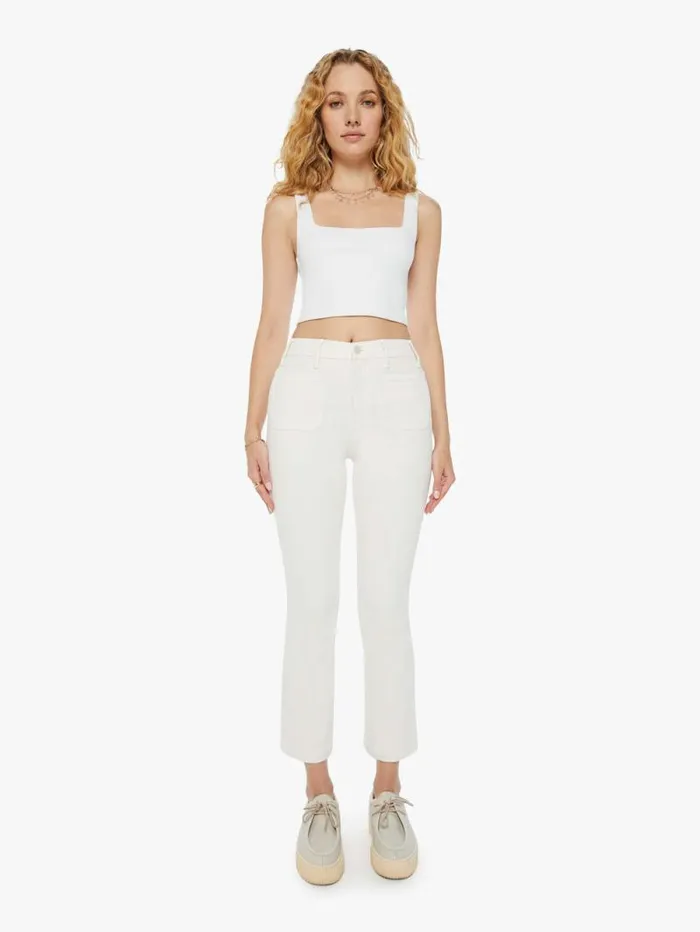 Women Flare Mother Denim The Hustler Patch Pocket Flood White natural