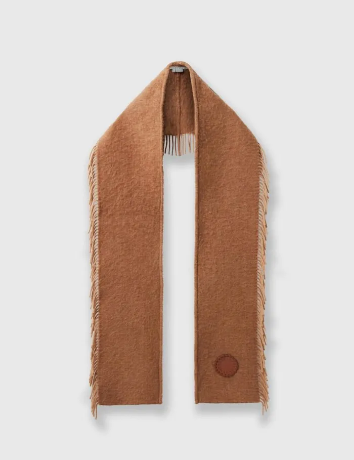 Women Fringed Logo Scarf Camel Stella McCartney Knitwear