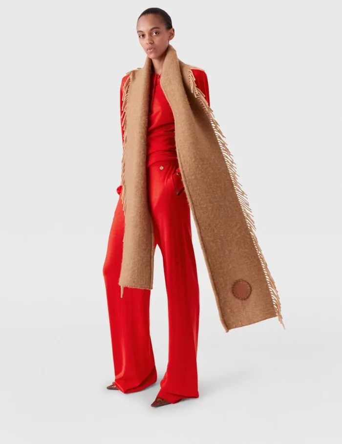 Women Fringed Logo Scarf Camel Stella McCartney Knitwear