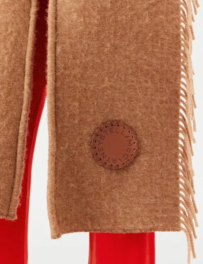 Women Fringed Logo Scarf Camel Stella McCartney Knitwear