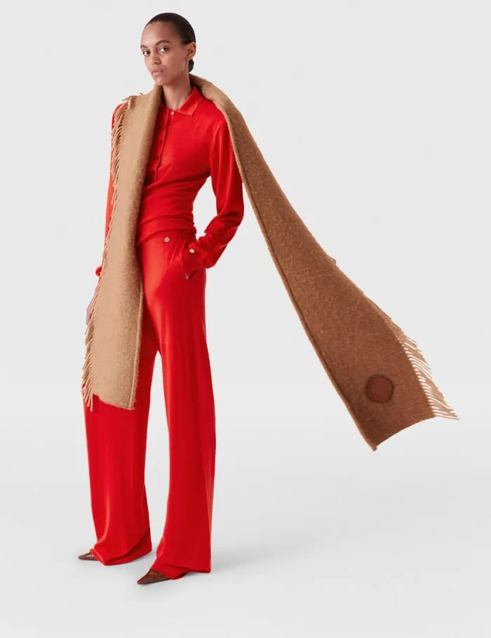 Women Fringed Logo Scarf Camel Stella McCartney Knitwear