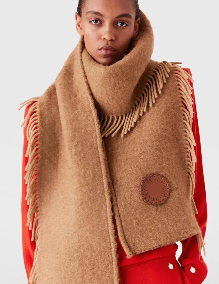 Women Fringed Logo Scarf Camel Stella McCartney Knitwear