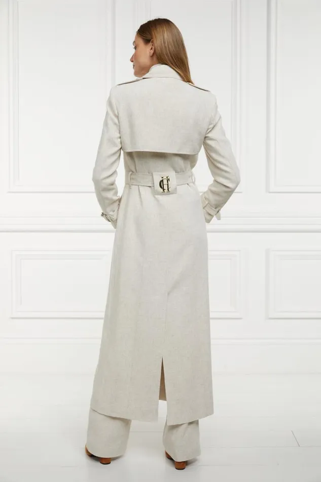 Women Full Length Marlborough Trench Coat Natural Linen Holland Cooper Tailoring