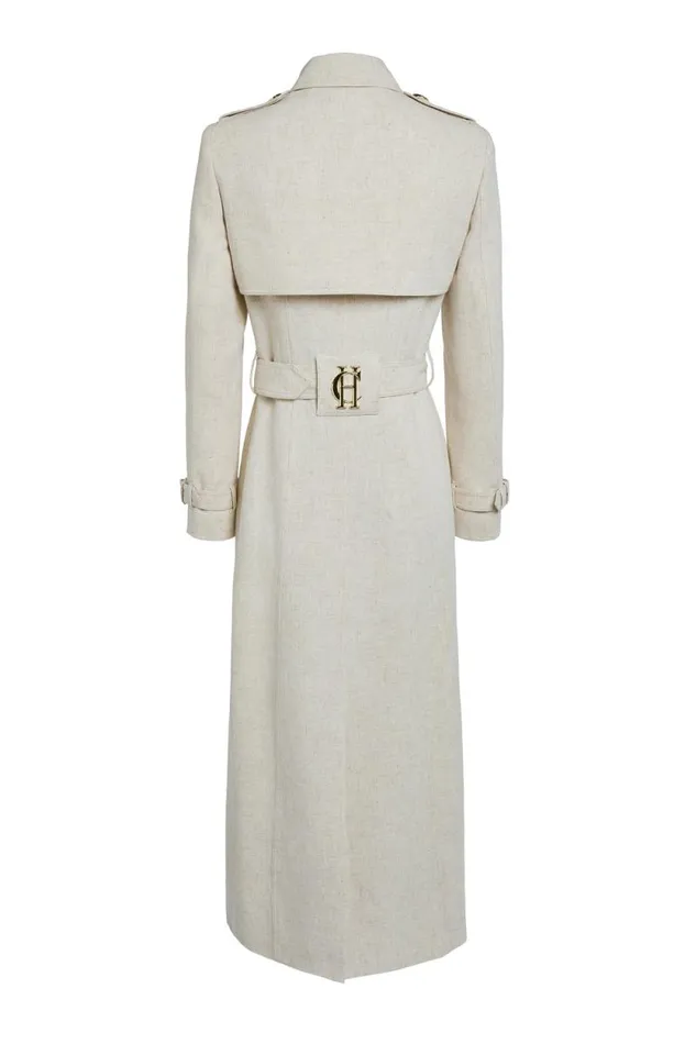 Women Full Length Marlborough Trench Coat Natural Linen Holland Cooper Tailoring