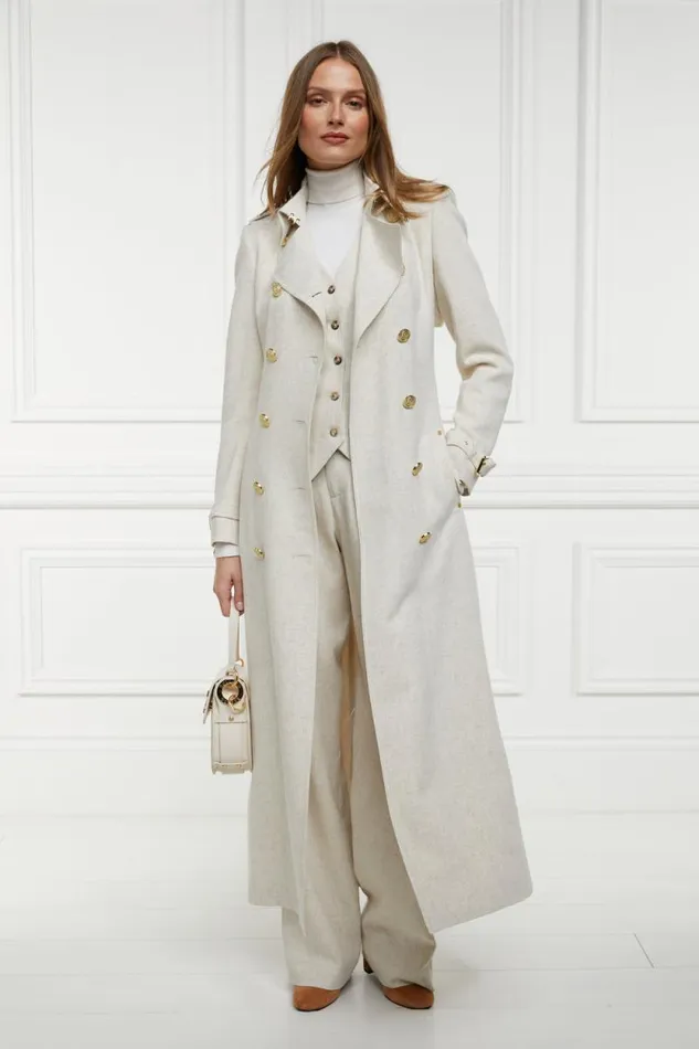 Women Full Length Marlborough Trench Coat Natural Linen Holland Cooper Tailoring