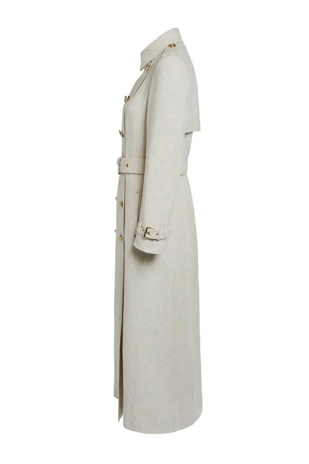 Women Full Length Marlborough Trench Coat Natural Linen Holland Cooper Tailoring