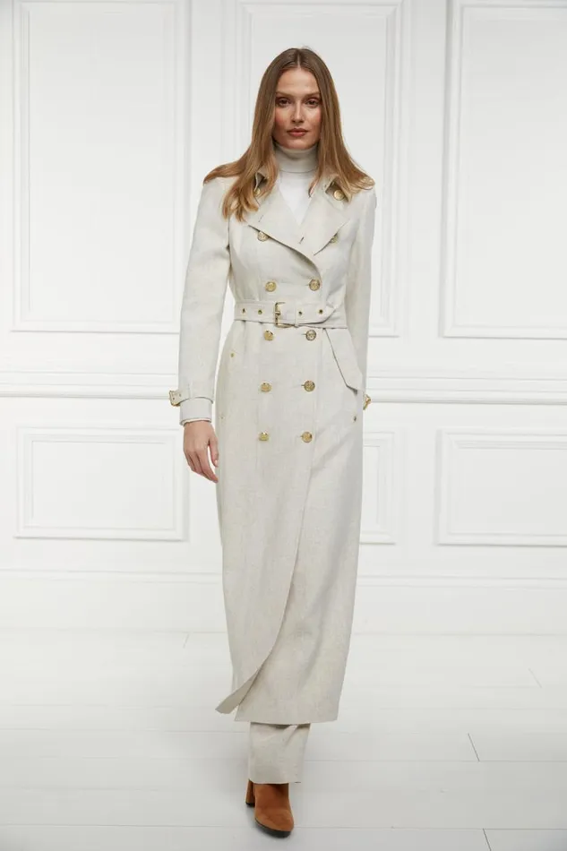 Women Full Length Marlborough Trench Coat Natural Linen Holland Cooper Tailoring
