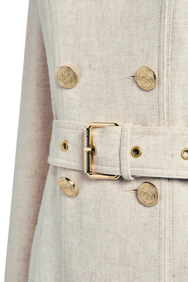Women Full Length Marlborough Trench Coat Natural Linen Holland Cooper Tailoring