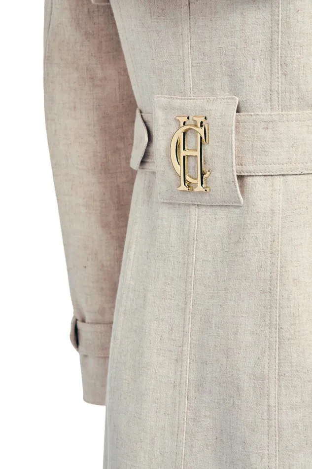 Women Full Length Marlborough Trench Coat Natural Linen Holland Cooper Tailoring