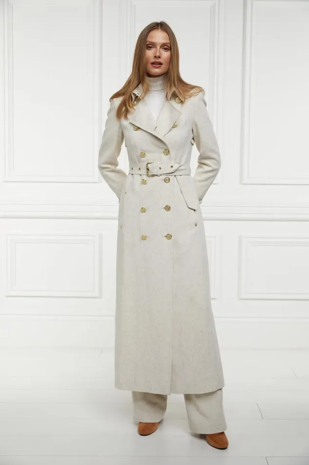 Women Full Length Marlborough Trench Coat Natural Linen Holland Cooper Tailoring
