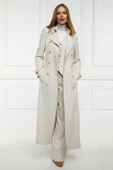 Women Full Length Marlborough Trench Coat Natural Linen Holland Cooper Tailoring