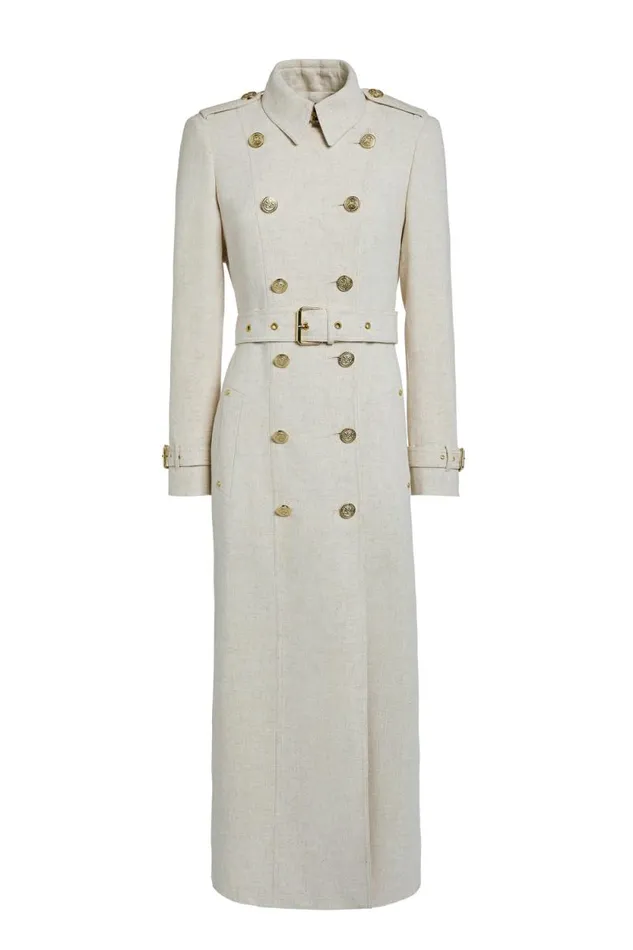 Women Full Length Marlborough Trench Coat Natural Linen Holland Cooper Tailoring