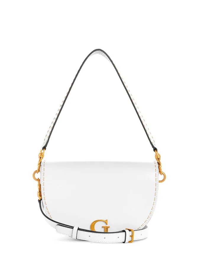 Women Half Flap GUESS White Danna Saddle Bag