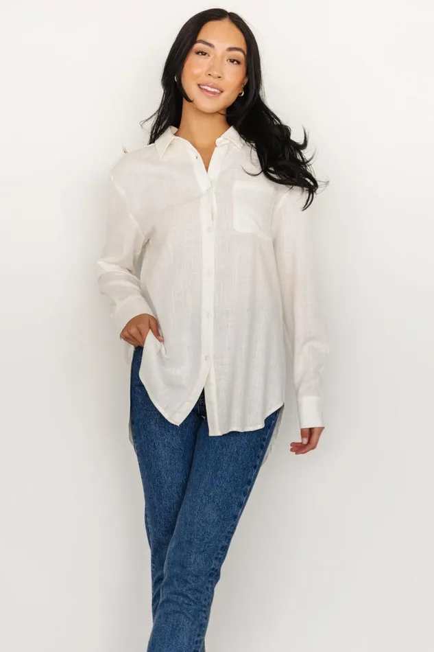 Women Harlan Linen Button Down Top Off White Baltic Born Blouses and Shirts