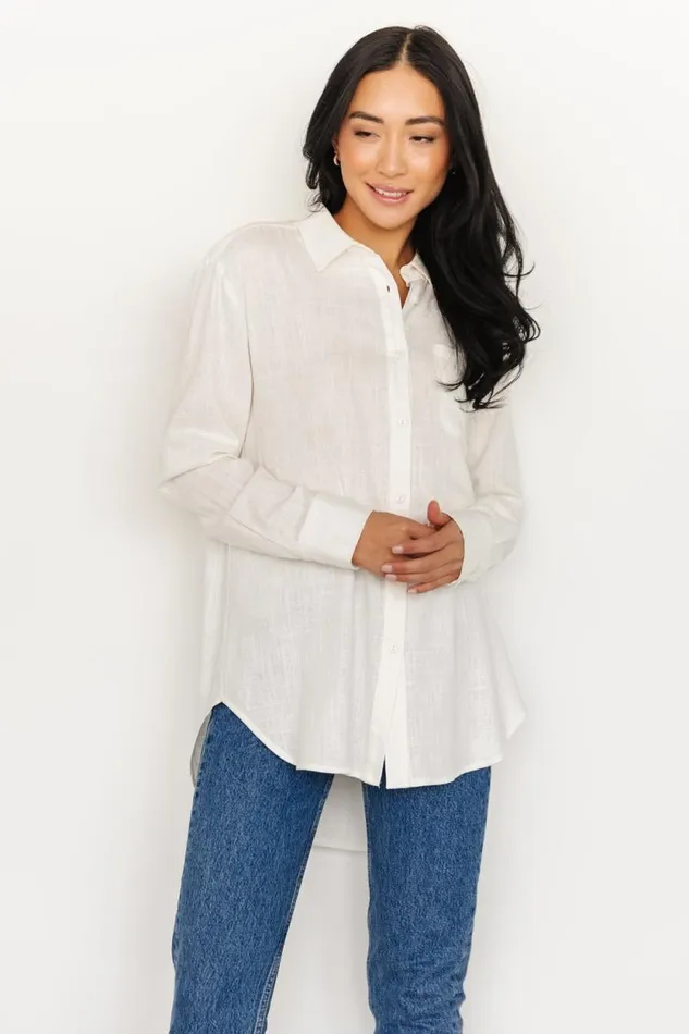 Women Harlan Linen Button Down Top Off White Baltic Born Blouses and Shirts