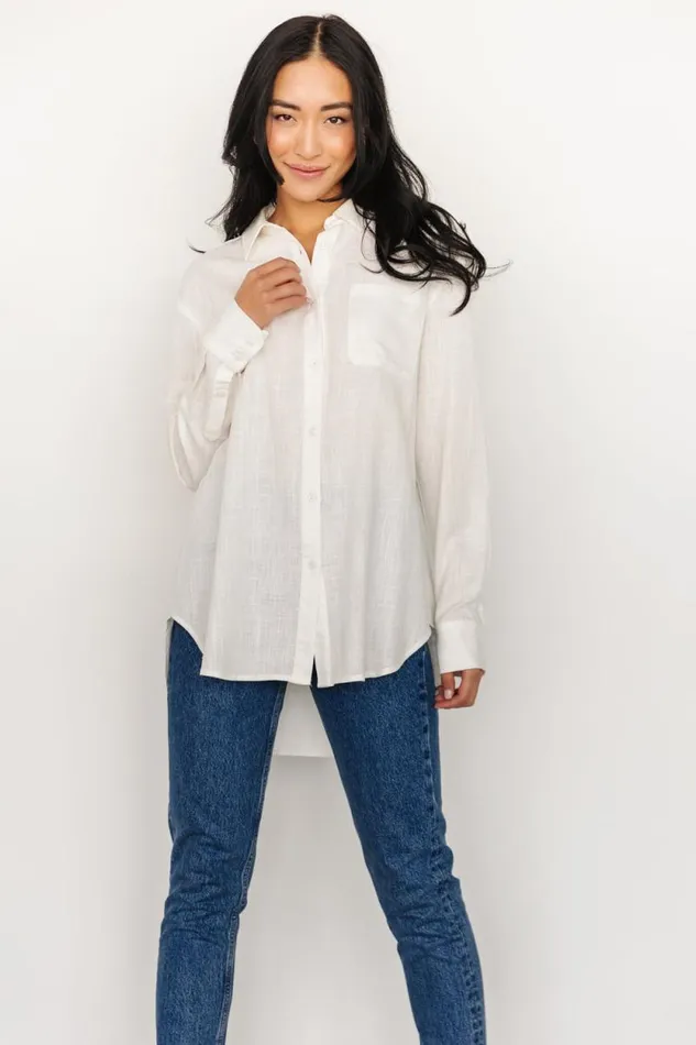 Women Harlan Linen Button Down Top Off White Baltic Born Blouses and Shirts