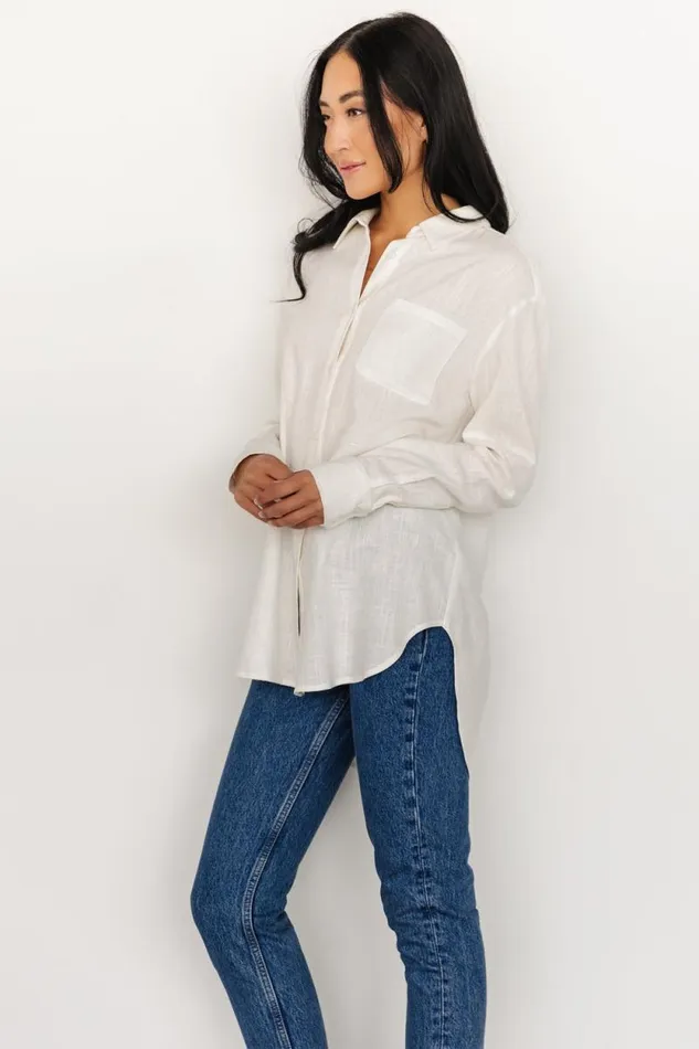 Women Harlan Linen Button Down Top Off White Baltic Born Blouses and Shirts