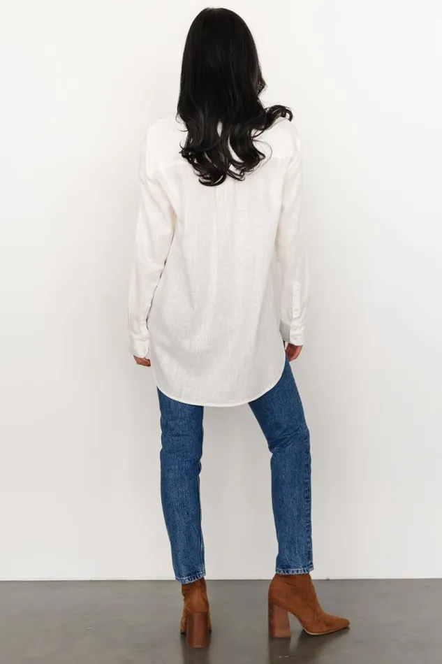 Women Harlan Linen Button Down Top Off White Baltic Born Blouses and Shirts