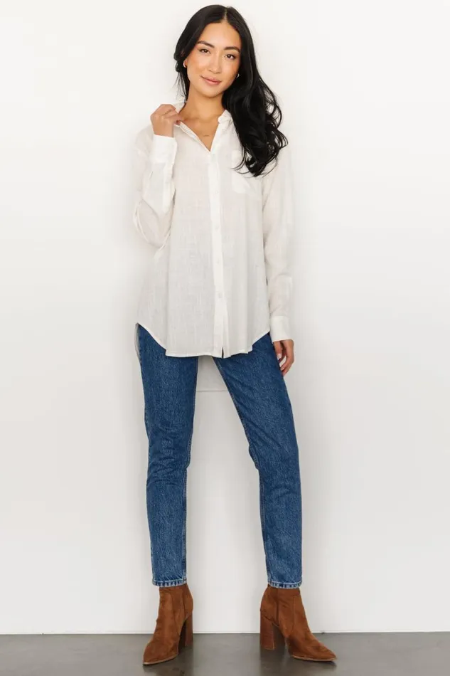 Women Harlan Linen Button Down Top Off White Baltic Born Blouses and Shirts
