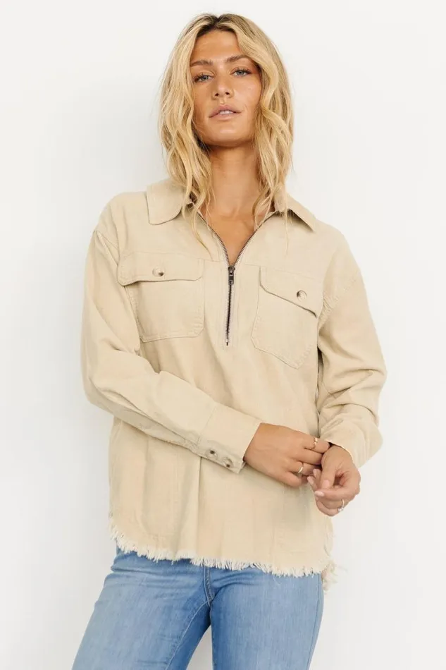Women Hector Half Zip Corduroy Top Natural Baltic Born Outerwear