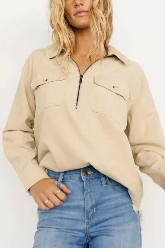 Women Hector Half Zip Corduroy Top Natural Baltic Born Outerwear