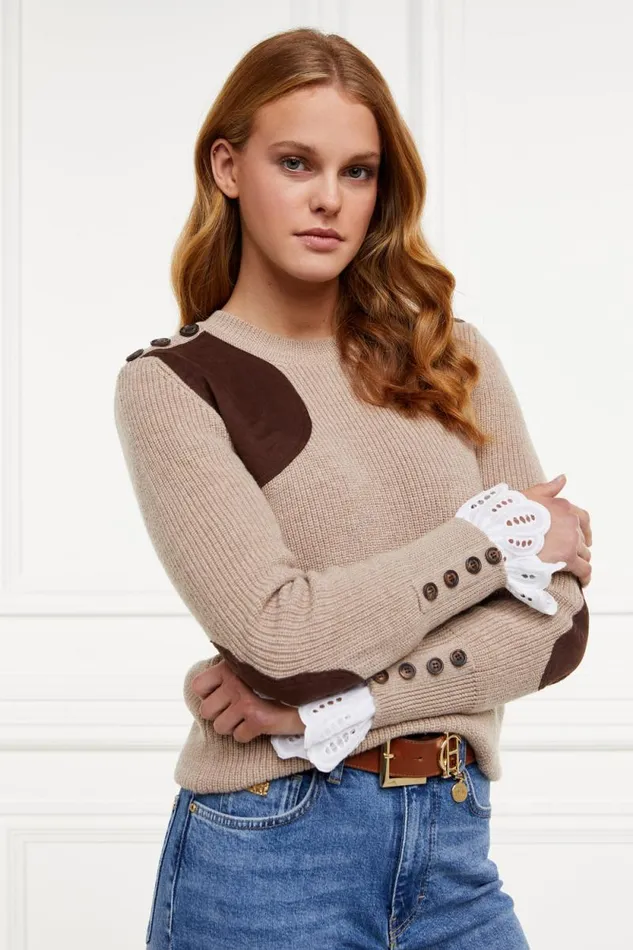 Women Heritage Crew Neck Knit Latte Marl Holland Cooper Knitwear