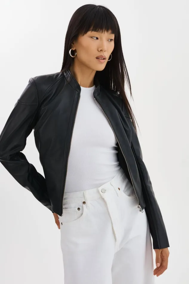 Women HIRA Fitted Leather Jacket Black LAMARQUE Leather Jackets