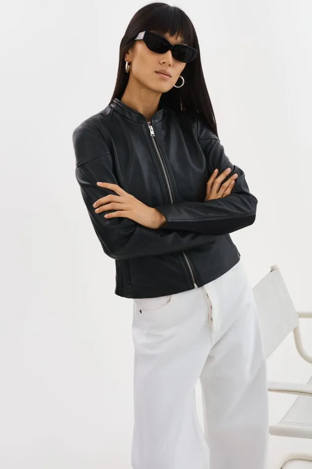 Women HIRA Fitted Leather Jacket Black LAMARQUE Leather Jackets
