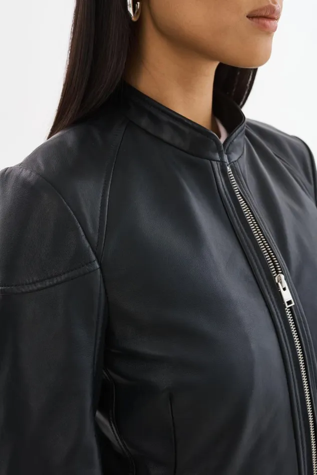 Women HIRA Fitted Leather Jacket Black LAMARQUE Leather Jackets