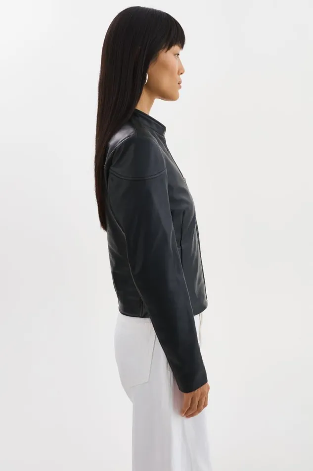 Women HIRA Fitted Leather Jacket Black LAMARQUE Leather Jackets
