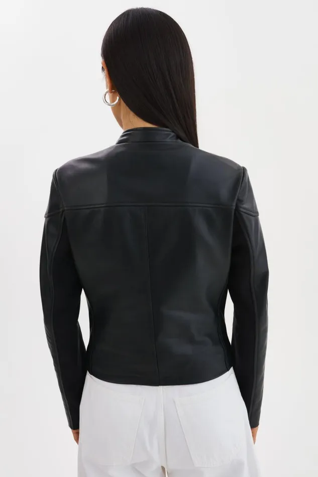 Women HIRA Fitted Leather Jacket Black LAMARQUE Leather Jackets
