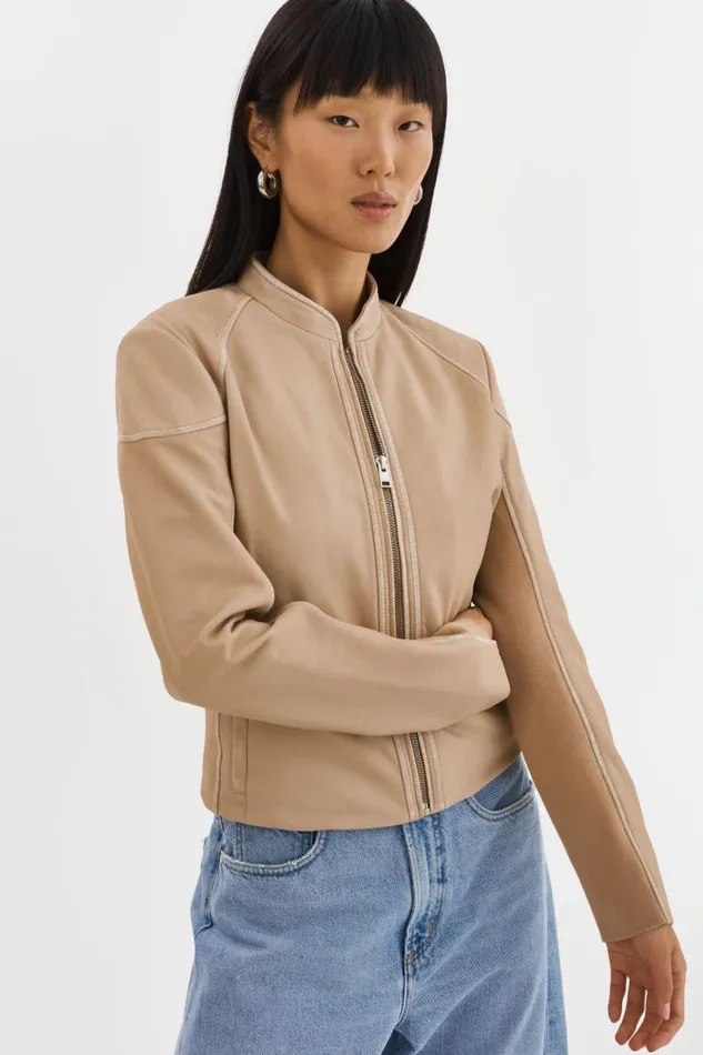 Women HIRA Fitted Leather Jacket Distressed Wheat LAMARQUE Leather Jackets Women HIRA Fitted Leather Jacket Distressed Wheat LAMARQUE Leather Jackets
