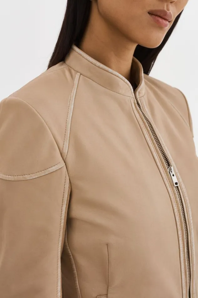 Women HIRA Fitted Leather Jacket Distressed Wheat LAMARQUE Leather Jackets Women HIRA Fitted Leather Jacket Distressed Wheat LAMARQUE Leather Jackets