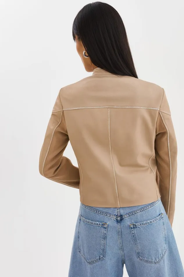 Women HIRA Fitted Leather Jacket Distressed Wheat LAMARQUE Leather Jackets Women HIRA Fitted Leather Jacket Distressed Wheat LAMARQUE Leather Jackets