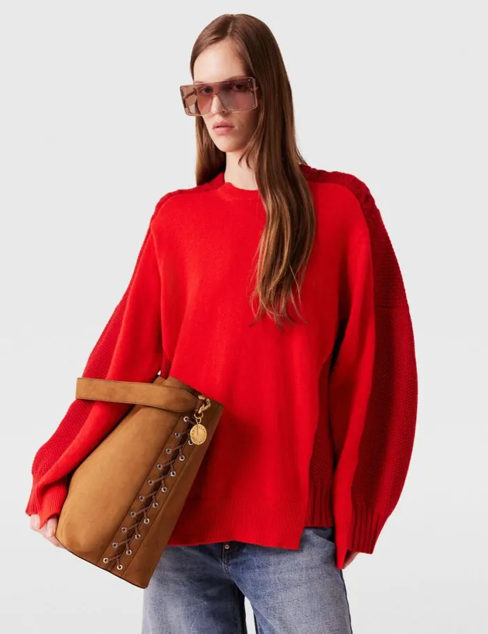 Women Hybrid Crewneck Sweater Red Stella McCartney Knitwear Women Hybrid Crewneck Sweater Red Stella McCartney Knitwear