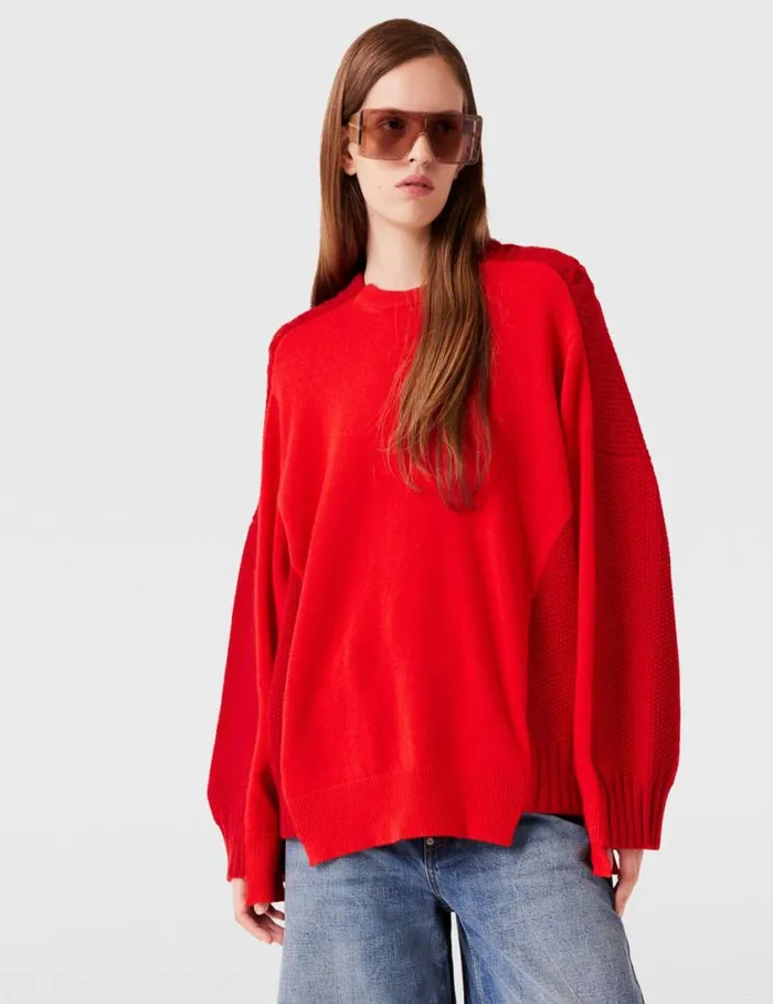 Women Hybrid Crewneck Sweater Red Stella McCartney Knitwear Women Hybrid Crewneck Sweater Red Stella McCartney Knitwear