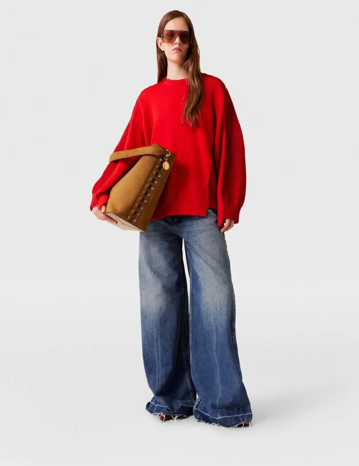 Women Hybrid Crewneck Sweater Red Stella McCartney Knitwear Women Hybrid Crewneck Sweater Red Stella McCartney Knitwear