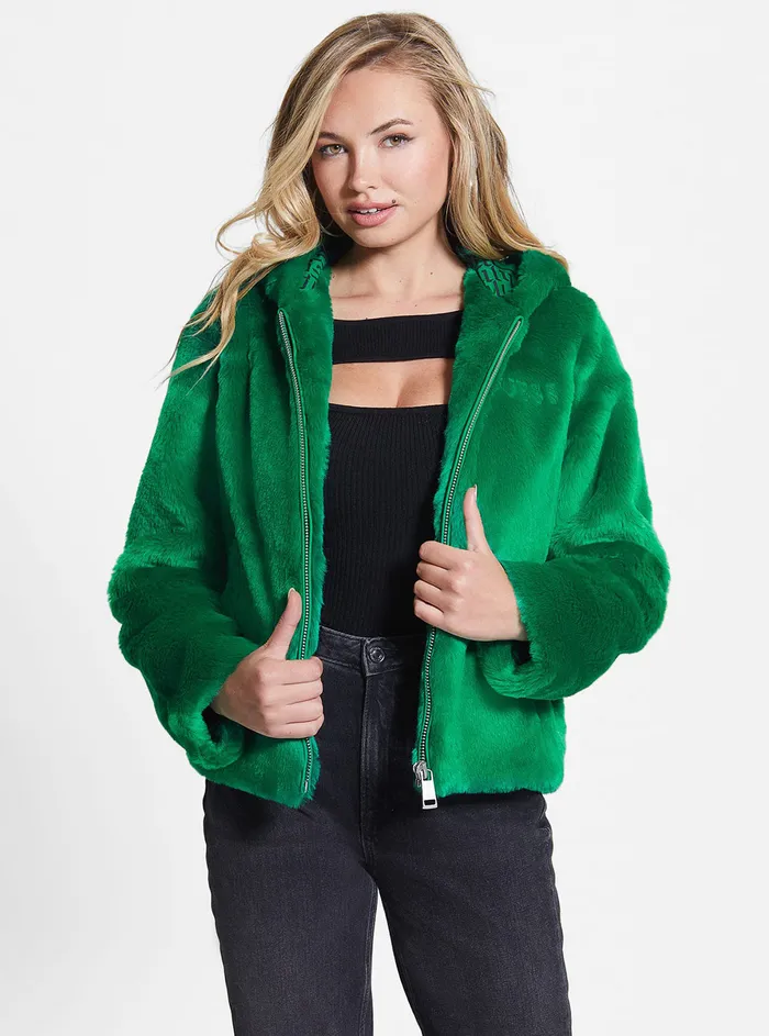 Women Jackets and Coats GUESS Valley Green Dafne Faux Fur Jacket