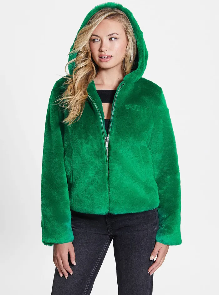 Women Jackets and Coats GUESS Valley Green Dafne Faux Fur Jacket Women Jackets and Coats GUESS Valley Green Dafne Faux Fur Jacket
