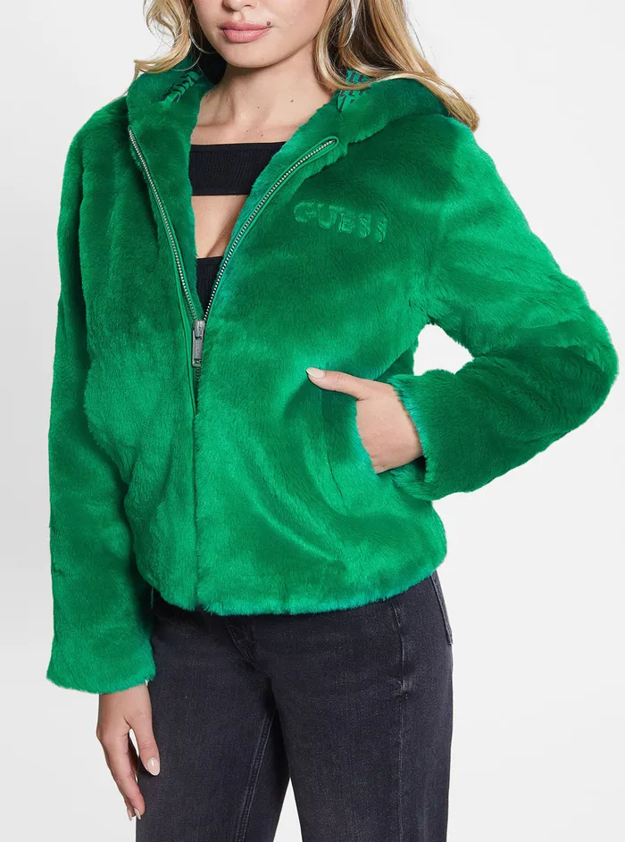 Women Jackets and Coats GUESS Valley Green Dafne Faux Fur Jacket Women Jackets and Coats GUESS Valley Green Dafne Faux Fur Jacket