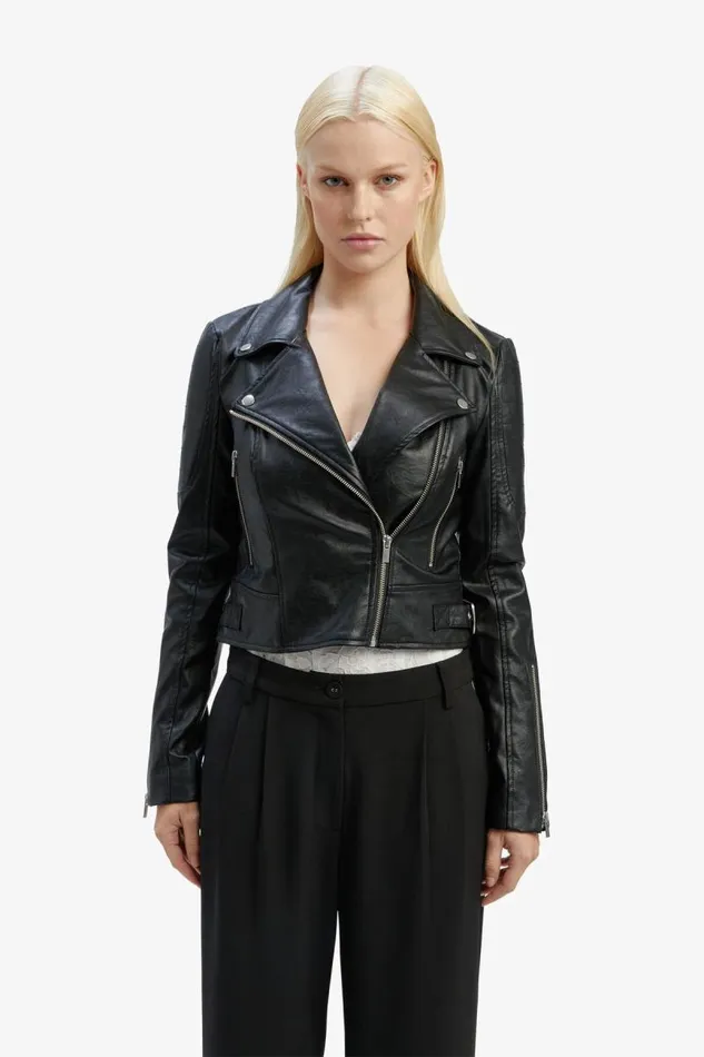 Women Jackets Bardot Kora Vegan Leather Biker Jacket In Black Black