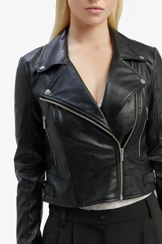 Women Jackets Bardot Kora Vegan Leather Biker Jacket In Black Black