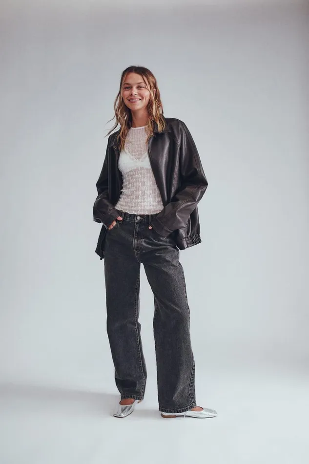 Women Jackets Cotton On Faux Leather Bomber Jacket Washed Black