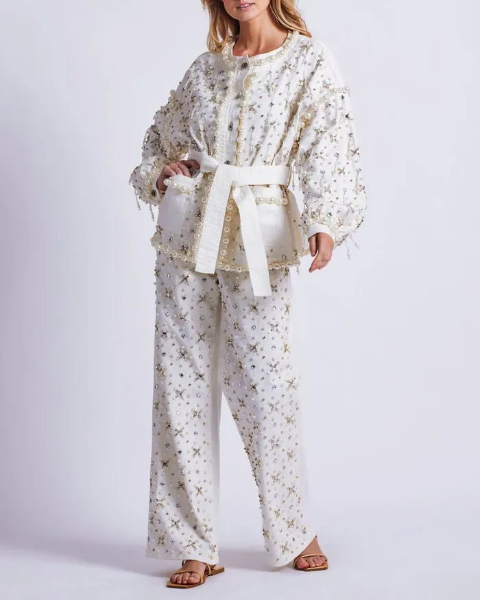 Women Jackets PatBO Beaded Denim Jacket White